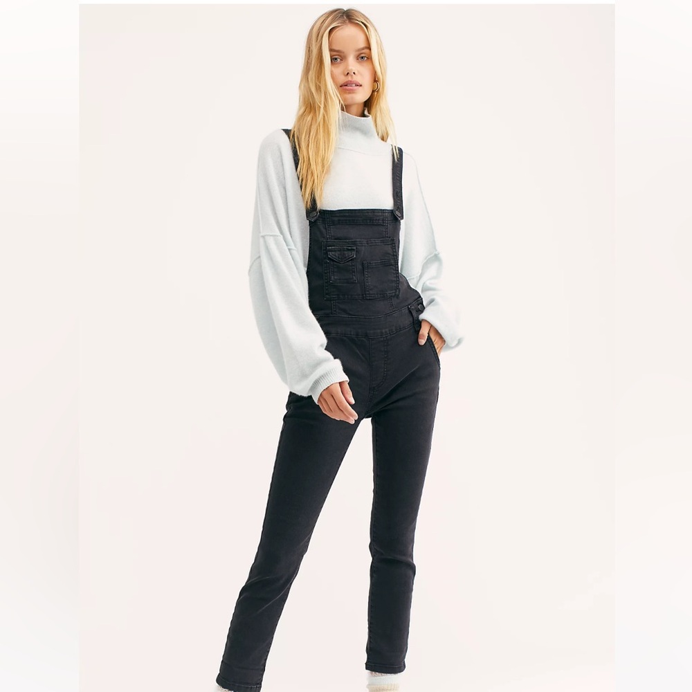 Free People Washed Black Denim Overalls